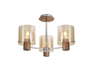 Nu Blok Semi Flush Flush, 3 Light Semi Flush Fitting, Mocha/Amber Fade Glass