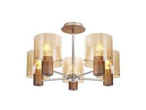 Nu Blok Semi Flush Flush, 5 Light Semi Flush Fitting, Mocha/Amber Fade Glass