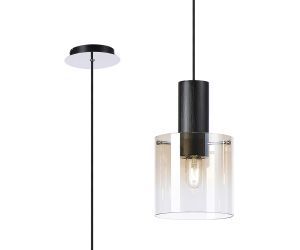 Brandroot 20cm Single Pendant, 1 Light Adjustable E27, Black/Amber Fade Glass