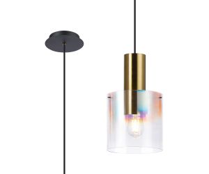 Brandroot 20cm Single Pendant, 1 Light Adjustable E27, Brass/Sand Black/Iridescent Fade Glass