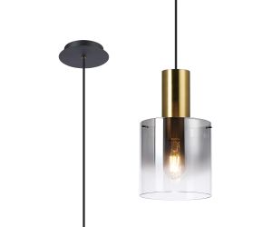Brandroot 20cm Single Pendant, 1 Light Adjustable E27, Brass/Sand Black/Smoke Fade Glass
