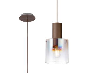 Brandroot 20cm Single Pendant, 1 Light Adjustable E27, Mocha/Iridescent Fade Glass