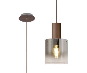 Brandroot 20cm Single Pendant, 1 Light Adjustable E27, Mocha/Smoke Fade Glass