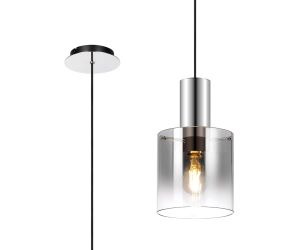 Brandroot 20cm Single Pendant, 1 Light Adjustable E27, Polished Nickel/Black/Smoke Fade Glass