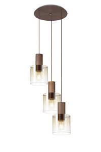 Brandroot 50cm Round Pendant, 3 Light Adjustable E27, Mocha/Amber Fade Glass