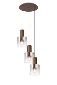 Brandroot 50cm Round Pendant, 3 Light Adjustable E27, Mocha/Iridescent Fade Glass
