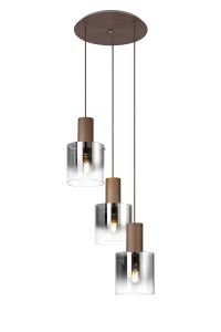 Brandroot 50cm Round Pendant, 3 Light Adjustable E27, Mocha/Smoke Fade Glass