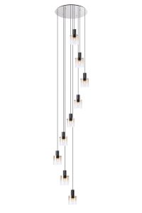Brandroot 80cm Round Pendant, 9 Light Adjustable E27, Black/Amber Fade Glass Item Weight: 22kg