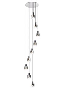 Brandroot 80cm Round Pendant, 9 Light Adjustable E27, Black/Smoke Fade Glass Item Weight: 22kg