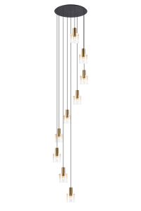 Brandroot 80cm Round Pendant, 9 Light Adjustable E27, Brass/Sand Black/Amber Fade Glass Item Weight: 22kg