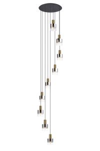 Brandroot 80cm Round Pendant, 9 Light Adjustable E27, Brass/Sand Black/Smoke Fade Glass Item Weight: 22kg