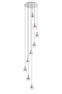Brandroot 90cm Round Pendant, 9 Light E27, Polished Nickel/Black/Iridescent Fade Glass Item Weight: 22kg