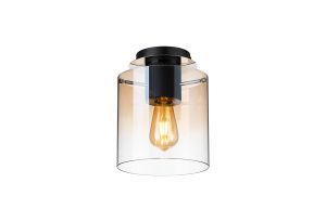 Brandroot 20cm Round Ceiling Flush, 1 Light Flush Fitting E27, Black/Amber Fade Glass