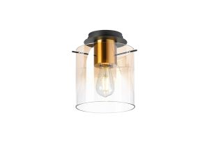 Brandroot 20cm Round Ceiling Flush, 1 Light Flush Fitting E27, Brass/Sand Black/Amber Fade Glass