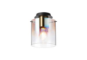Brandroot 20cm Round Ceiling Flush, 1 Light Flush Fitting E27, Brass/Sand Black/Iridescent Fade Glass