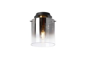 Brandroot 20cm Round Ceiling Flush, 1 Light Flush Fitting E27, Brass/Sand Black/Smoke Fade Glass