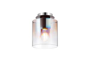 Brandroot 20cm Round Ceiling Flush, 1 Light Flush Fitting E27, Mocha/Iridescent Fade Glass
