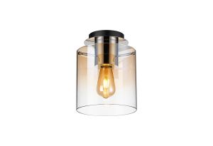 Brandroot 20cm Round Ceiling Flush, 1 Light Flush Fitting E27, Polished Nickel/Black/Amber Fade Glass