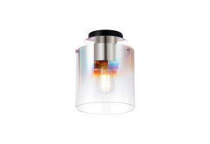 Brandroot 20cm Round Ceiling Flush, 1 Light Flush Fitting E27, Polished Nickel/Black/Iridescent Fade Glass