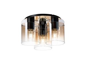 Brandroot 37cm Round Ceiling Flush, 3 Light Flush Fitting, Black/Amber Fade Glass