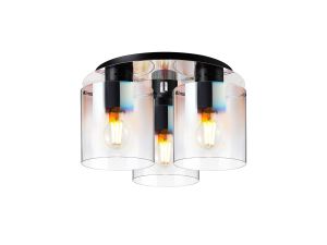 Brandroot 37cm Round Ceiling Flush, 3 Light Flush Fitting, Black/Iridescent Fade Glass