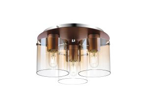 Brandroot 37cm Round Ceiling Flush, 3 Light Flush Fitting, Mocha/Amber Fade Glass