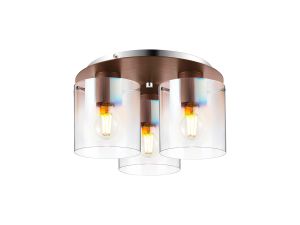 Brandroot 37cm Round Ceiling Flush, 3 Light Flush Fitting, Mocha/Iridescent Fade Glass