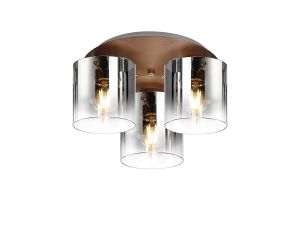 Brandroot 37cm Round Ceiling Flush, 3 Light Flush Fitting, Mocha/Smoke Fade Glass