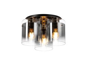 Brandroot 37cm Round Ceiling Flush, 3 Light Flush Fitting, Polished Nickel/Black/Smoke Fade Glass