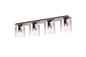 Brandroot Linear Ceiling Flush, 4 Light Flush Fitting, Black/Iridescent Fade Glass