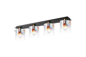 Brandroot Linear Ceiling Flush, 4 Light Flush Fitting, Brass/Sand Black/Iridescent Fade Glass