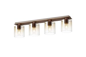 Brandroot Linear Ceiling Flush, 4 Light Flush Fitting, Mocha/Amber Fade Glass