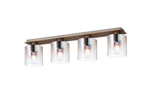 Brandroot Linear Ceiling Flush, 4 Light Flush Fitting, Mocha/Iridescent Fade Glass