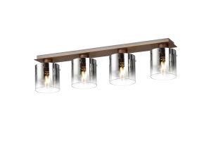 Brandroot Linear Ceiling Flush, 4 Light Flush Fitting, Mocha/Smoke Fade Glass
