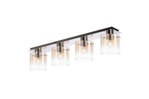 Brandroot Linear Ceiling Flush, 4 Light Flush Fitting, Polished Nickel/Black/Amber Fade Glass