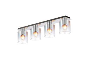 Brandroot Linear Ceiling Flush, 4 Light Flush Fitting, Polished Nickel/Black/Iridescent Fade Glass
