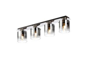 Brandroot Linear Ceiling Flush, 4 Light Flush Fitting, Polished Nickel/Black/Smoke Fade Glass