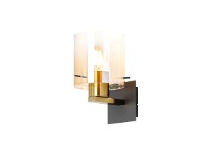 Brandroot Single Switched Wall Lamp, 1 Light, E27, Brass/Sand Black/Amber Fade Glass