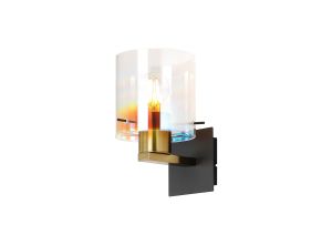 Brandroot Single Switched Wall Lamp, 1 Light, E27, Brass/Sand Black/Iridescent Fade Glass
