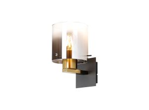Brandroot Single Switched Wall Lamp, 1 Light, E27, Brass/Sand Black/Smoke Fade Glass