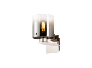 Brandroot Single Switched Wall Lamp, 1 Light, E27, Polished Nickel/Black/Smoke Fade Glass