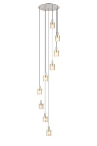 Brandroot Ribbed 86cm Round Pendant, 9 Light Adjustable E27, Beige Stone/Amber Narrow Line Glass Item Weight: 21kg