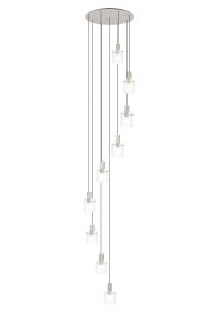 Brandroot Ribbed 86cm Round Pendant, 9 Light Adjustable E27, Beige Stone/Clear Narrow Line Glass Item Weight: 21kg