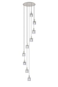 Brandroot Ribbed 86cm Round Pendant, 9 Light Adjustable E27, Beige Stone/Smoke Narrow Line Glass Item Weight: 21kg