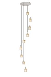 Brandroot Ribbed 86cm Round Pendant, 9 Light Adjustable E27, Beige Stone/Amber Wide Line Glass Item Weight: 21kg