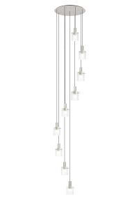 Brandroot Ribbed 86cm Round Pendant, 9 Light Adjustable E27, Beige Stone/Clear Wide Line Glass Item Weight: 21kg