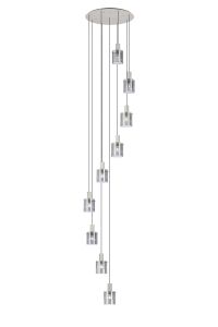 Brandroot Ribbed 86cm Round Pendant, 9 Light Adjustable E27, Beige Stone/Smoke Wide Line Glass Item Weight: 21kg