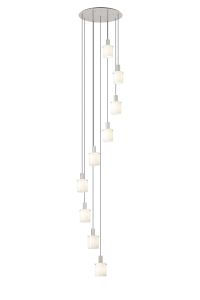 Brandroot Ribbed 86cm Round Pendant, 9 Light Adjustable E27, Beige Stone/Gloss White Wide Line Glass Item Weight: 21kg