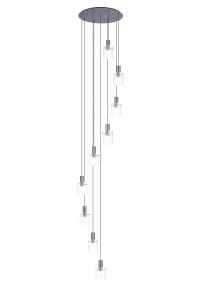 Brandroot Ribbed 86cm Round Pendant, 9 Light Adjustable E27, Dark Grey/Clear Narrow Line Glass Item Weight: 21kg