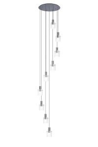 Brandroot Ribbed 86cm Round Pendant, 9 Light Adjustable E27, Dark Grey/Clear Wide Line Glass Item Weight: 21kg